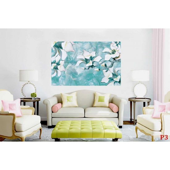Photo Wall murals 3D porcelain flowers on a turquoise base Photo Wall murals 3D porcelain flowers on a turquoise base