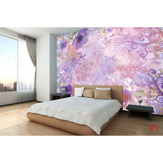 Wall photo mural designer mix flowers and ornaments in 2 variants