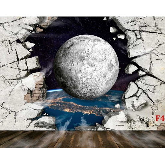 Photo mural broken wall overlooking a planet Photo mural broken wall overlooking a planet