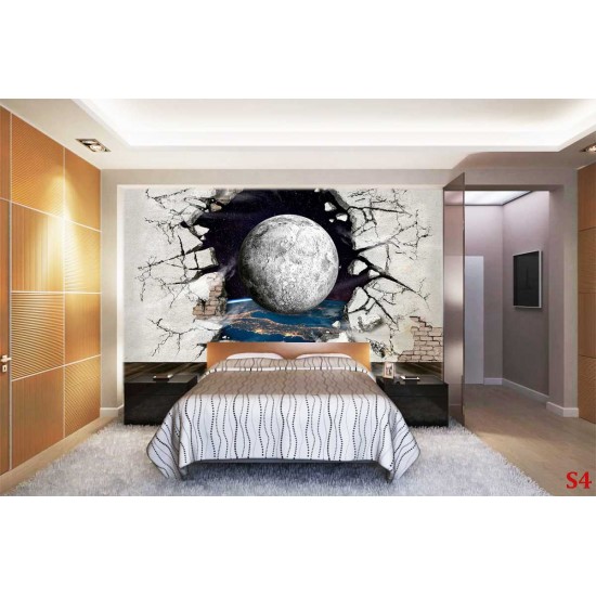 Photo mural broken wall overlooking a planet Photo mural broken wall overlooking a planet