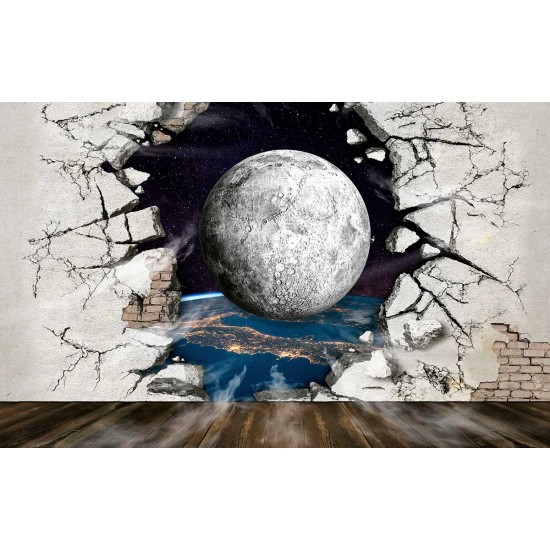 Photo mural broken wall overlooking a planet Photo mural broken wall overlooking a planet