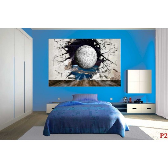 Photo mural broken wall overlooking a planet Photo mural broken wall overlooking a planet