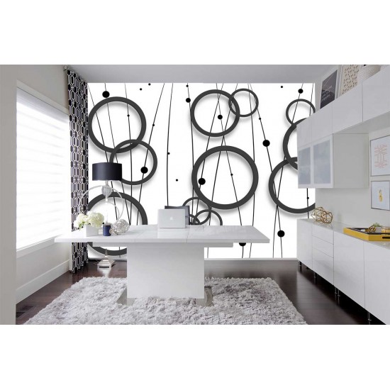 Photo mural design wall circles in black and white