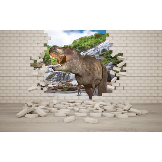 Wall mural 3D effect brick wall and dinosaur Wall mural 3D effect brick wall and dinosaur