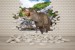 Wall mural 3D effect brick wall and dinosaur