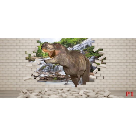 Wall mural 3D effect brick wall and dinosaur Wall mural 3D effect brick wall and dinosaur