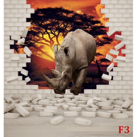 Wall mural 3D effect brick wall and rhino Wall mural 3D effect brick wall and rhino