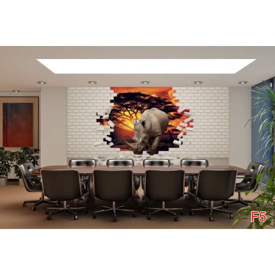 Wall mural 3D effect brick wall and rhino Wall mural 3D effect brick wall and rhino