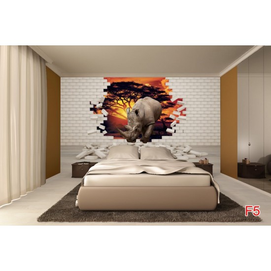 Wall mural 3D effect brick wall and rhino Wall mural 3D effect brick wall and rhino