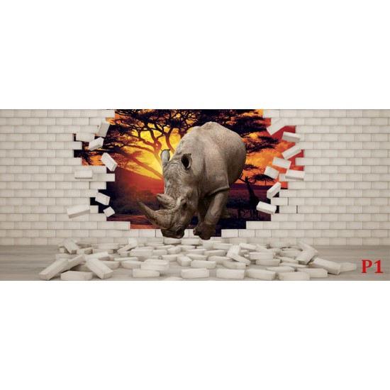 Wall mural 3D effect brick wall and rhino Wall mural 3D effect brick wall and rhino
