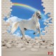 Wall mural 3D effect brick wall and white horse Wall mural 3D effect brick wall and white horse