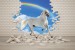 Wall mural 3D effect brick wall and white horse