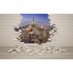 Wall murals 3d effect broken brick wall and dinosaur Wall murals 3d effect broken brick wall and dinosaur