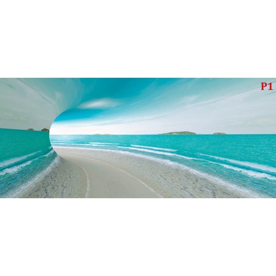 Wall mural 3D tunnel with sea view and shore Wall mural 3D tunnel with sea view and shore