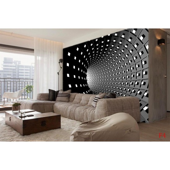 Wall mural 3D spiral tunnel in black