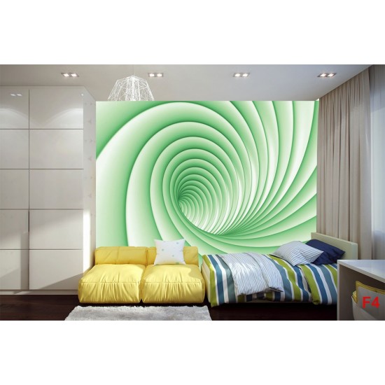 Wall mural 3D effect spiral in 2 colors green and blue