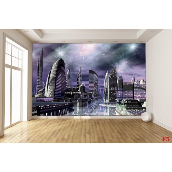 Wallpapers mural futuristic city in purple light Wallpapers mural futuristic city in purple light