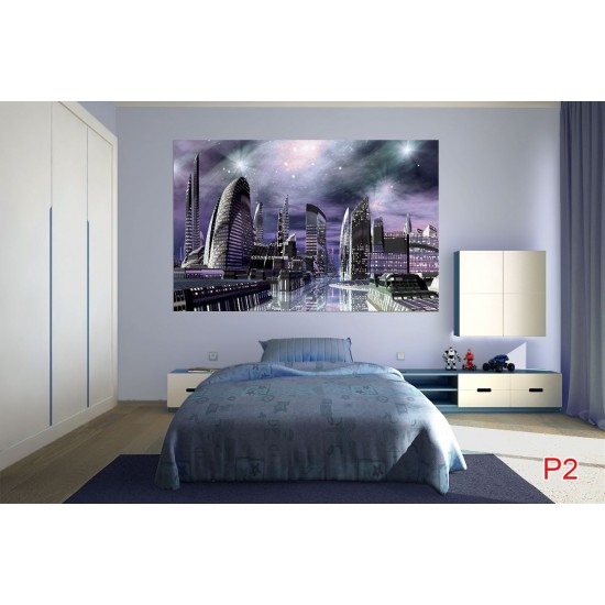 Wallpapers mural futuristic city in purple light Wallpapers mural futuristic city in purple light
