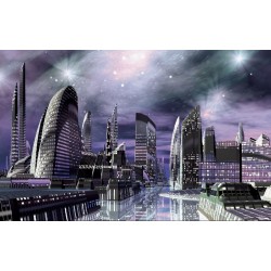 Wallpapers mural futuristic city in purple light