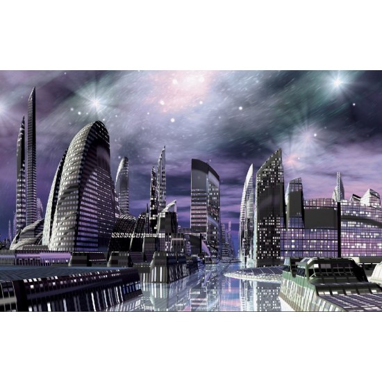 Wallpapers mural futuristic city in purple light Wallpapers mural futuristic city in purple light