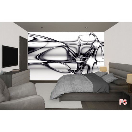 Wall murals with abstraction waves and lines in black Wall murals with abstraction waves and lines in black