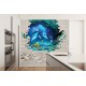 Wall mural 3D brick wall-aquarium with dolphins and fish