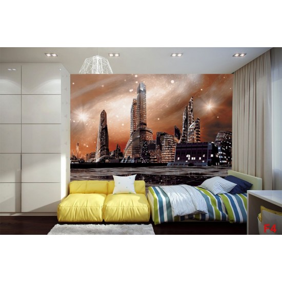 Photo mural sci-fi city view from the future in 2 colors
