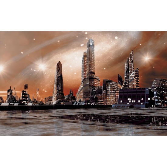 Photo mural sci-fi city view from the future in 2 colors