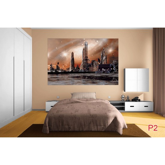 Photo mural sci-fi city view from the future in 2 colors