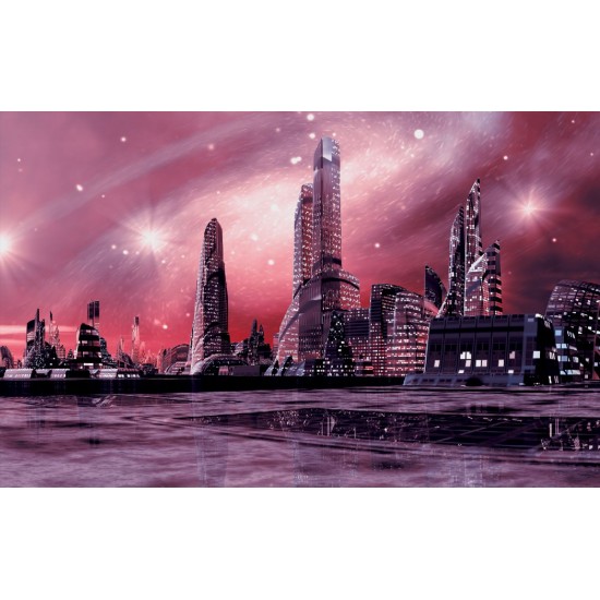 Photo mural sci-fi city view from the future in 2 colors