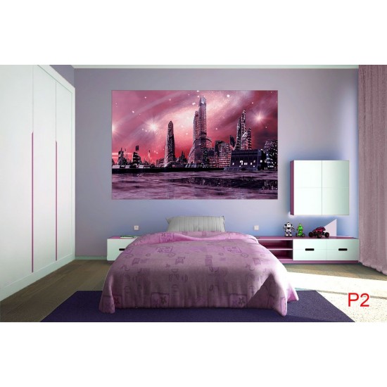 Photo mural sci-fi city view from the future in 2 colors
