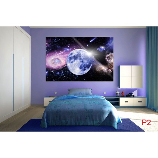 Photo mural cosmic planet with pink and blue shade Photo mural cosmic planet with pink and blue shade