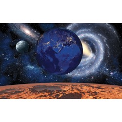 Wall mural deep space and earth in blue and orange-red Wall mural deep space and earth in blue and orange-red