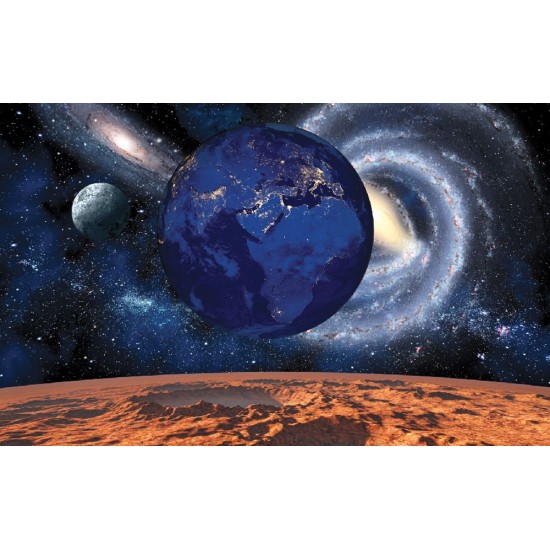 Wall mural deep space and earth in blue and orange-red