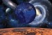 Wall mural deep space and earth in blue and orange-red