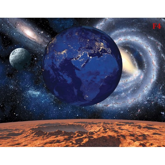 Wall mural deep space and earth in blue and orange-red