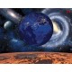 Wall mural deep space and earth in blue and orange-red