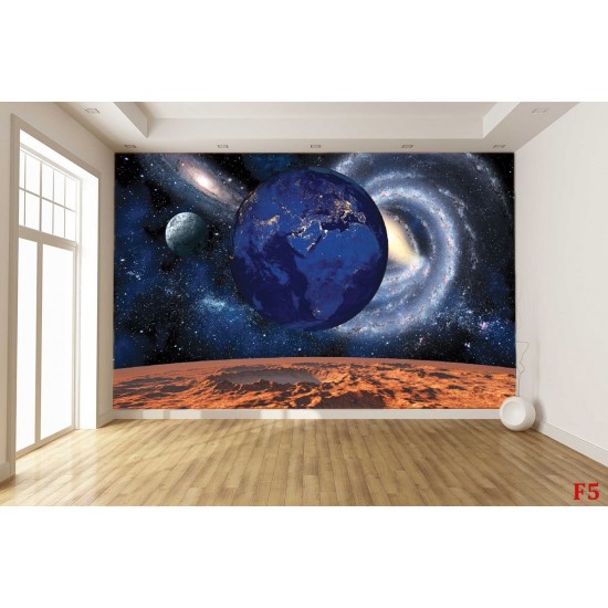 Wall mural deep space and earth in blue and orange-red
