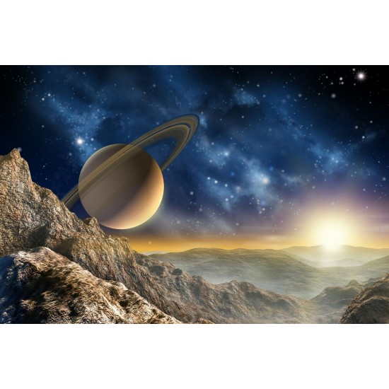 Photo mural space and planet in sunset