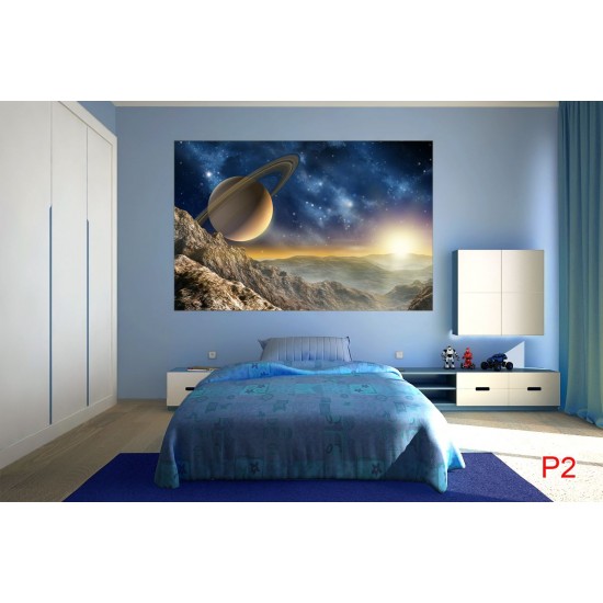 Photo mural space and planet in sunset