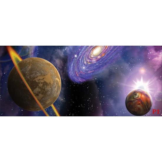 Wall mural 3d abstraction with planets and radiance
