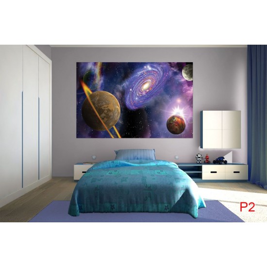 Wall mural 3d abstraction with planets and radiance