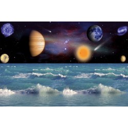 Wallpaper beautiful space view combine with sea waves Wallpaper beautiful space view combine with sea waves