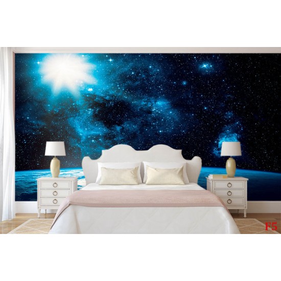 Wallpaper Space view with sun land and stars Wallpaper Space view with sun land and stars