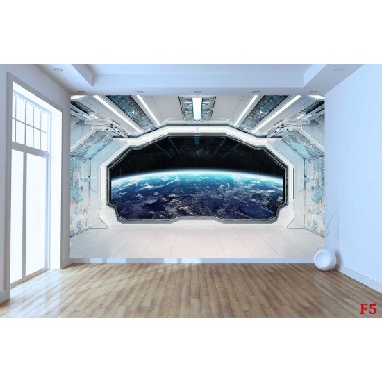 Wallpaper mural 3D Space room overlooking planet space Wallpaper mural 3D Space room overlooking planet space