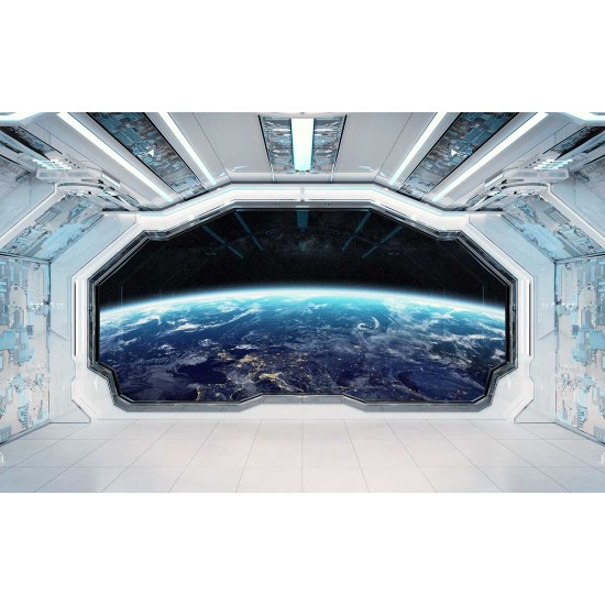 Wallpaper mural 3D Space room overlooking planet space Wallpaper mural 3D Space room overlooking planet space