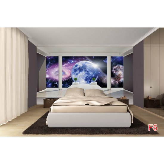 Photo mural room view with cosmos 3d effect Photo mural room view with cosmos 3d effect