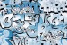 Photo mural graffiti with light blue lettering