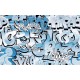 Photo mural graffiti with light blue lettering