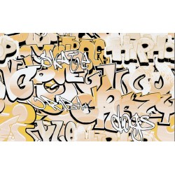 Wall mural graffiti with beige and orange lettering